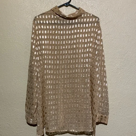 Essentials Top Blouse 2X Golden Yellow Light Weight See Through Long sleeve Poly - Picture 10 of 14